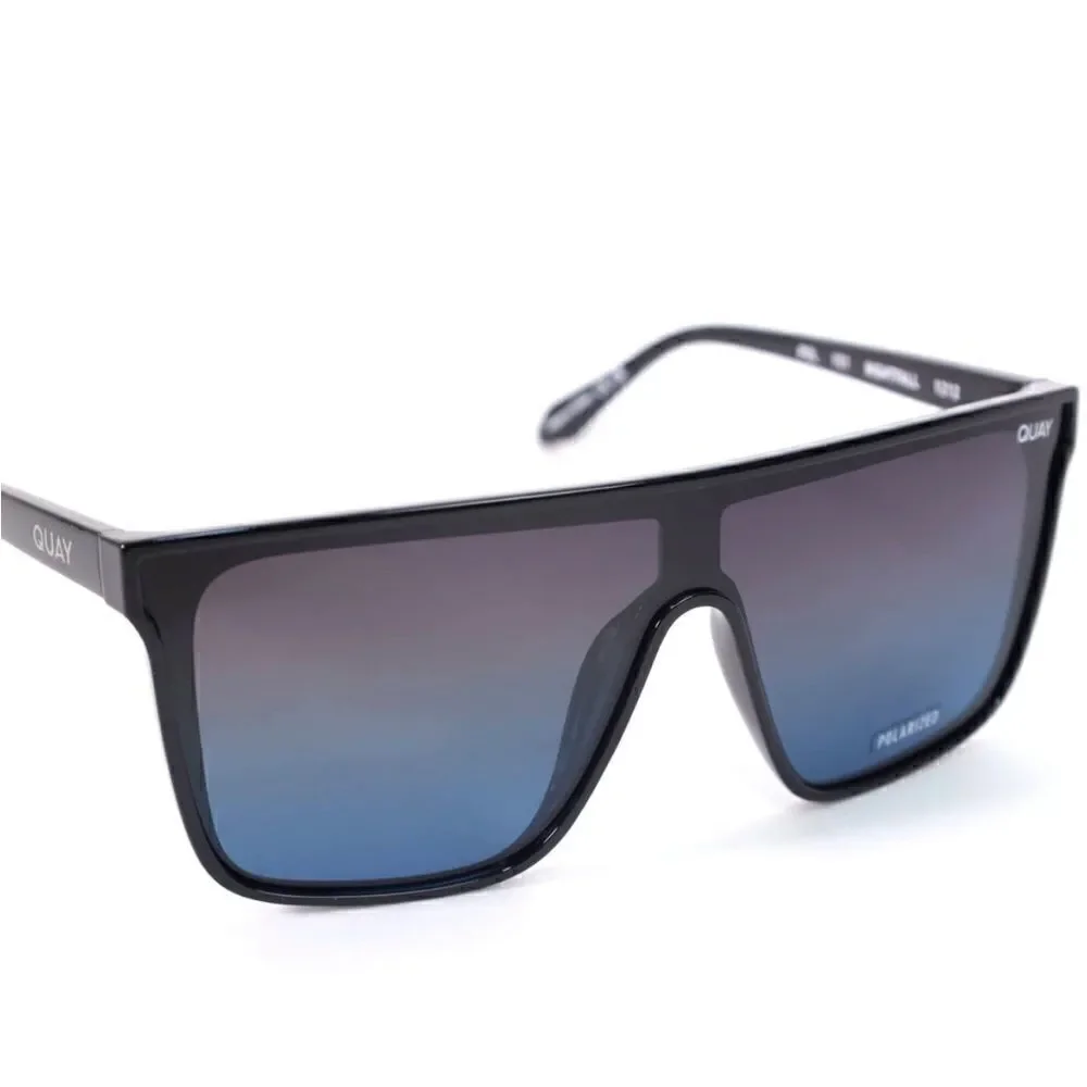 Quay Australia NIGHTFALL Extra Large Sunglasses-Black/Black Blue Polariz…